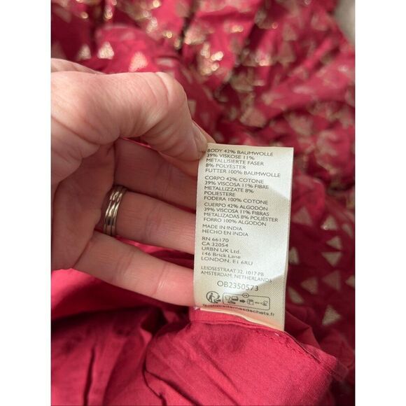 Anthropologie Mini Dress Short Sleeve Ruffled V neck Garnet Red size Large - Picture 10 of 10